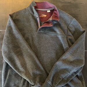 Orvis Men's Charcoal Zip-Up Sweater with Maroon Collar